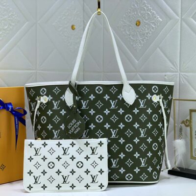 Replica Louis Vuitton Neverfull Mm Tote Bag- Green&Beige